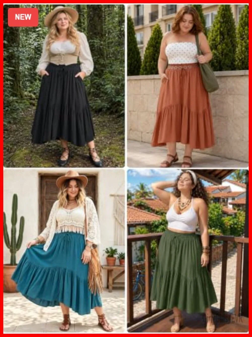 Plus Size Maxi Skirt High Waisted Ruffle A-Line Asymmetric with Pockets
